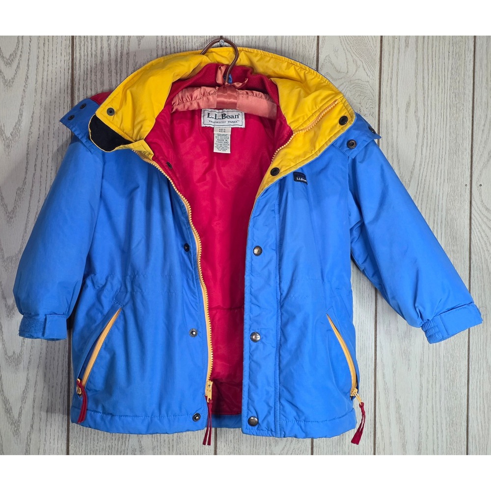 LL Bean Penobscot Parka Kids XS 6 Blue Yellow Red Colorblock Insulated Jacket